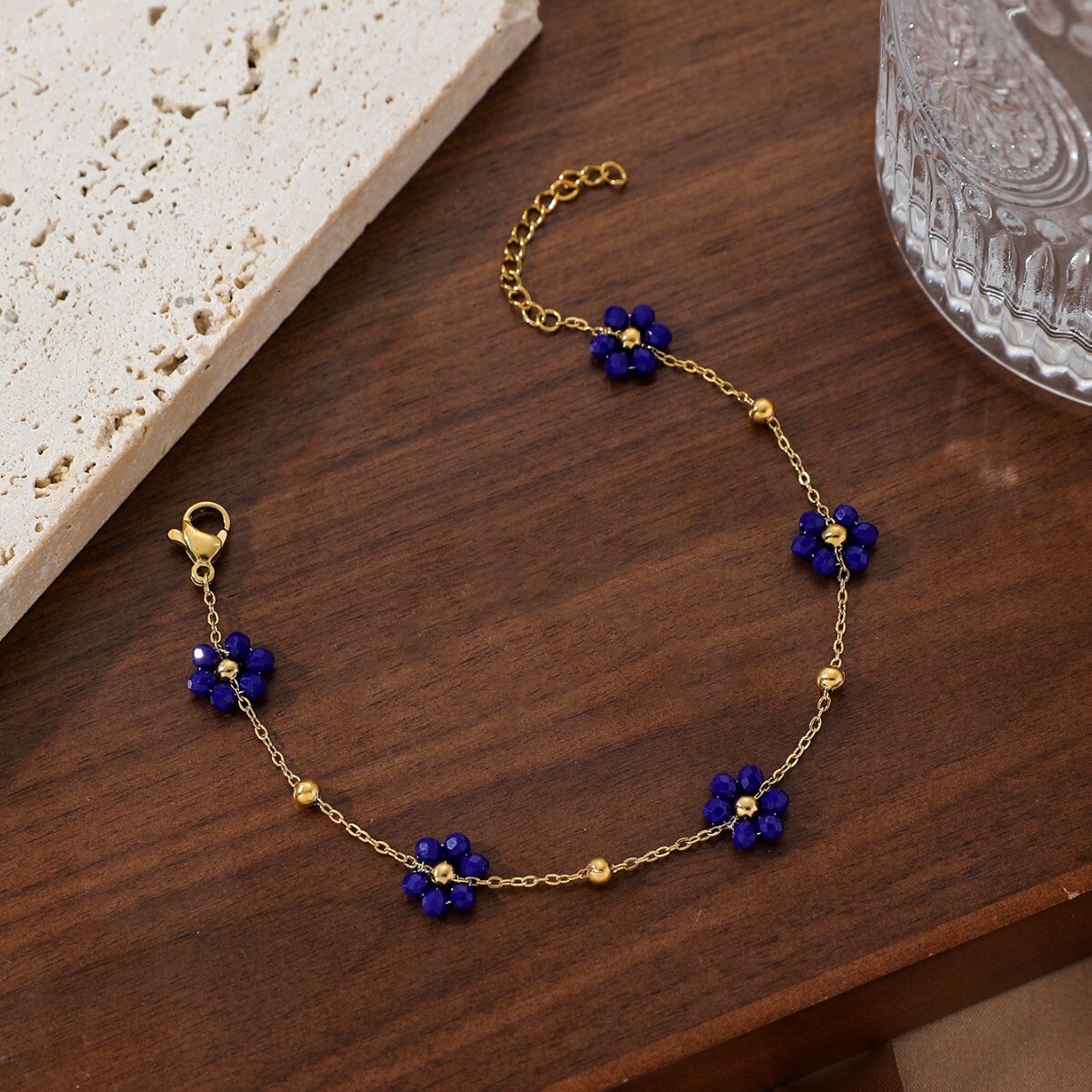 Bracelet for Women Gold-Plated Cute Fresh Crystal Small Flower Titanium Steel Jewelry