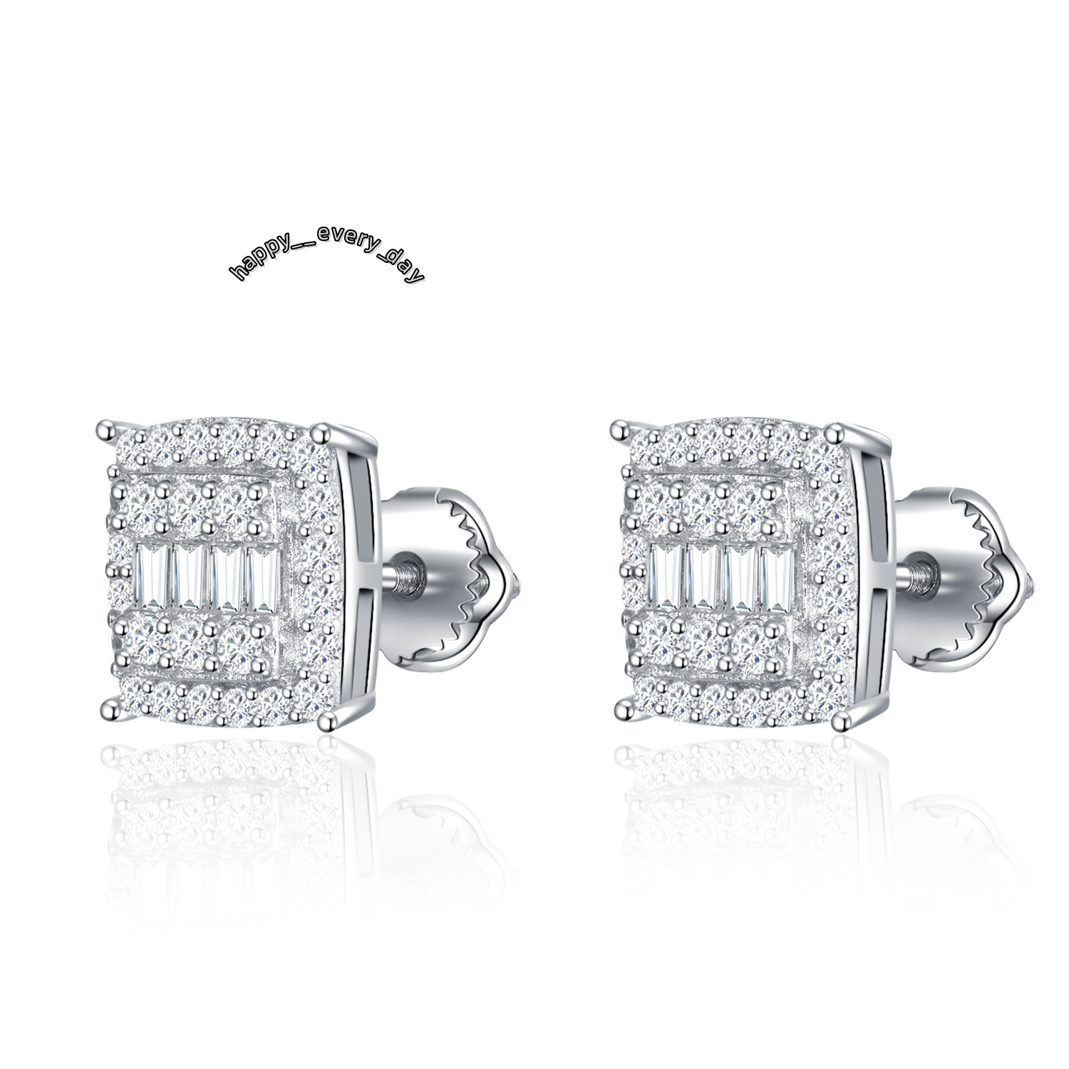 New Fashion Emerald Cut Moissanite Stone Stud Earrings for Men High Quality 925 Silver for Anniversaries