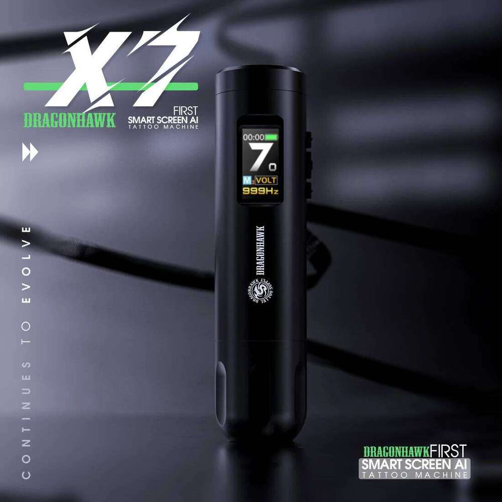 Dragonhawk X7 Gun Pen Hine Wireless Rotary Complete Tattoo Kit Smart Display 2 Batteries 1,800Mah