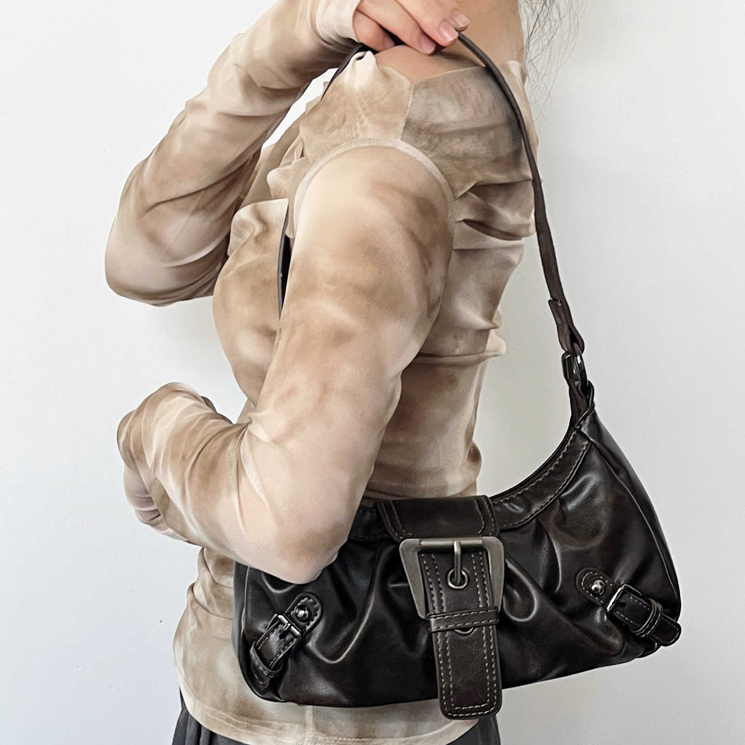 Hot Selling Melard Style Trendy Girl Wasteland Style Vintage Two-tone Leather Shoulder Bag Underarm Bag