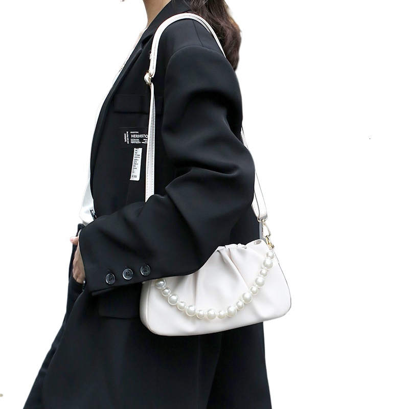 designer Bag for Women 2025 New High-End White Pleated Cloud Bag Ins Popular Pearl Handbag Underarm Shoulder Bag