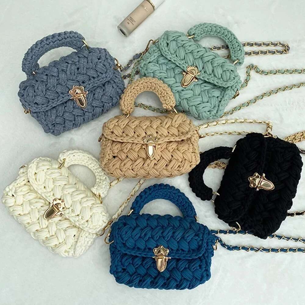 Fashion Rope Knitting Handbag Designer Chains Woven Shoulder Crossbody Bags For Women 2021 Small Square Flap Lady Purses