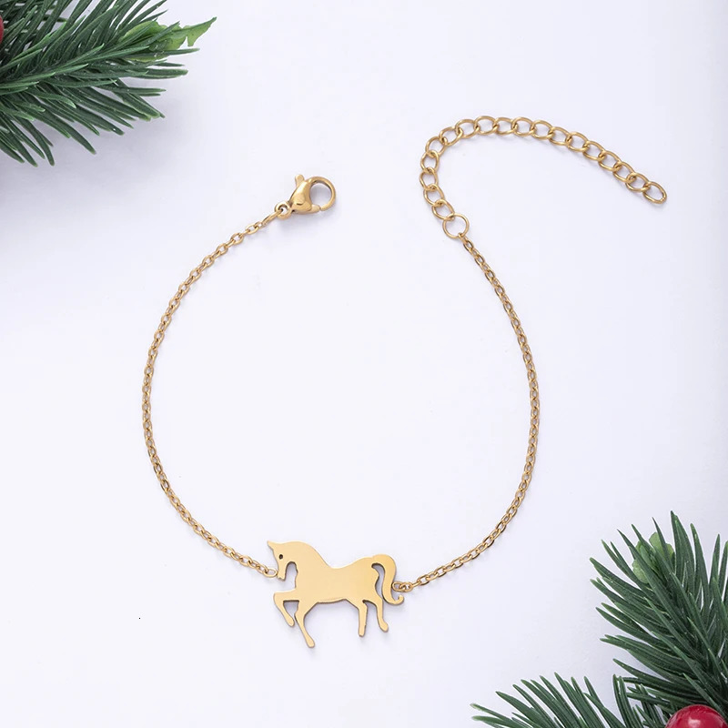 18K Gold Silver Plated Horse Bracelet Adjustable Stainless Steel Chain Bracelets For Women Girls 250528