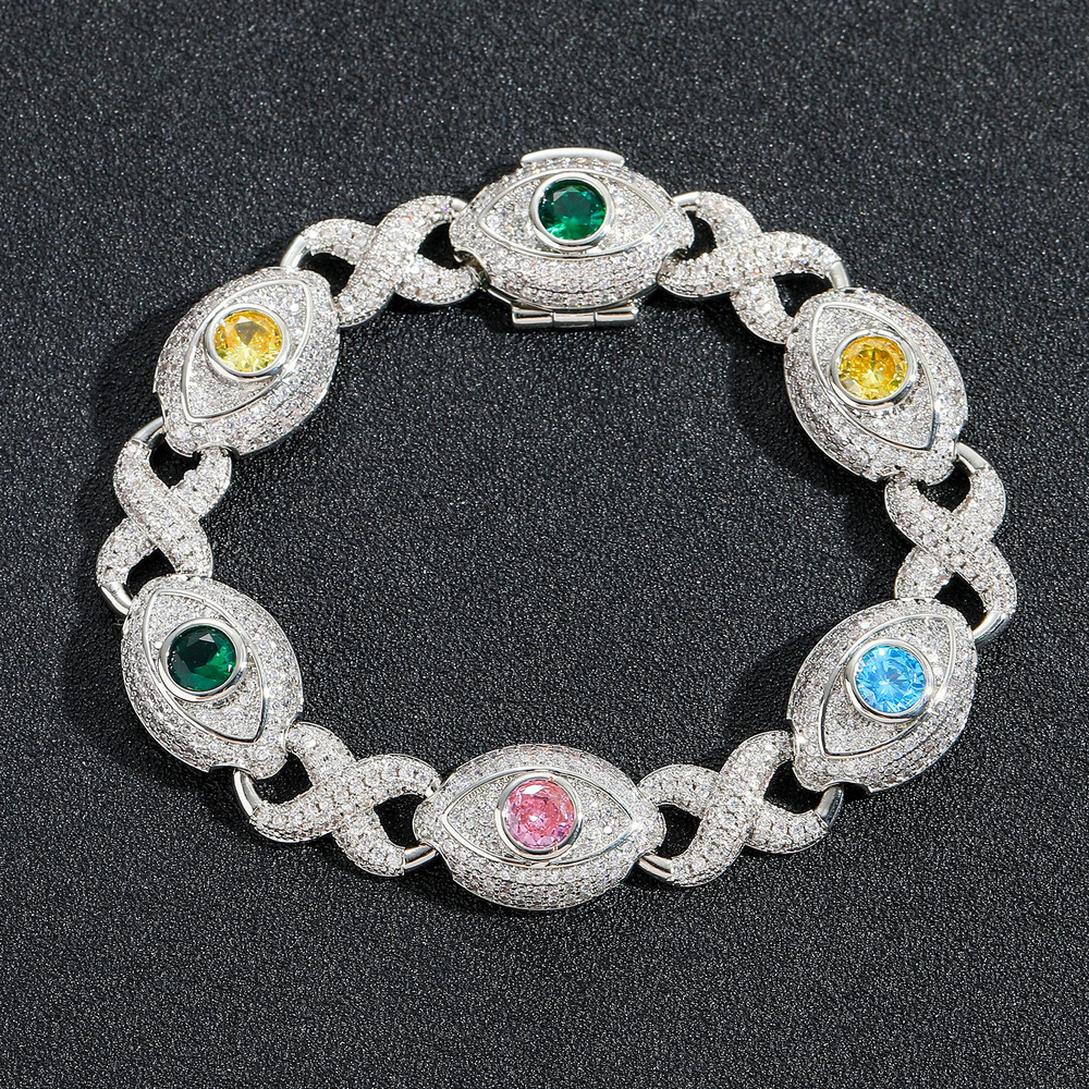 Hip hop bracelet 14mm eye infinite chain colorful Moissanite 8-shaped chain Cuban chain creative niche mens bracelet moissanite