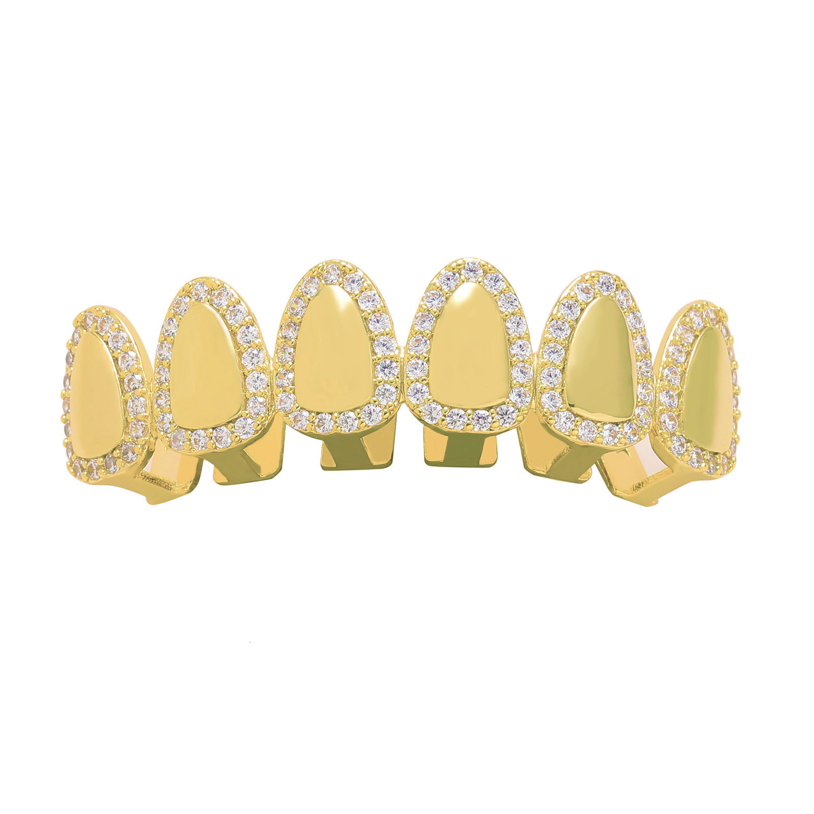 Meisa Hip Hop Teeth Set with Mirror Surface and Moissanite Six Teeth Big Gold Teeth Halloween Trendy Mens Personalized Accessories moissanite