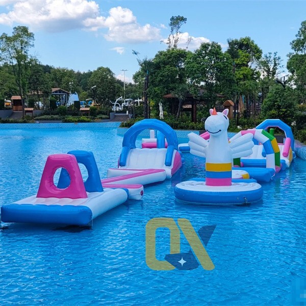 Iatable Lake Surface Obstacle Course Swimming Pool Fun Levels Floating Toys Small Boat Kayak Seesaw Slide