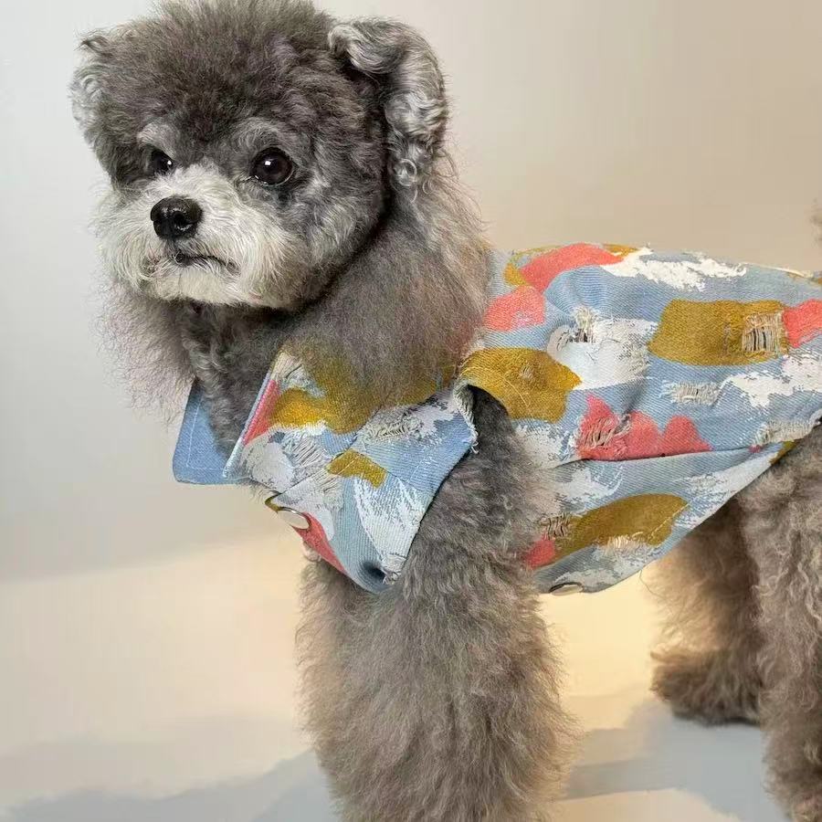T00365 Pet vest denim summer thin puppy clothes Teddy Bichon Corgi Maltese large dog golden retriever cat