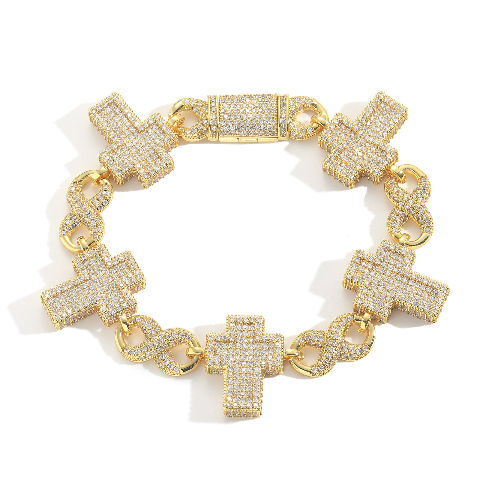 Hip hop bracelet cross 8-shaped chain Cuban chain Moissanite personalized mens hip-hop niche creative accessories moissanite