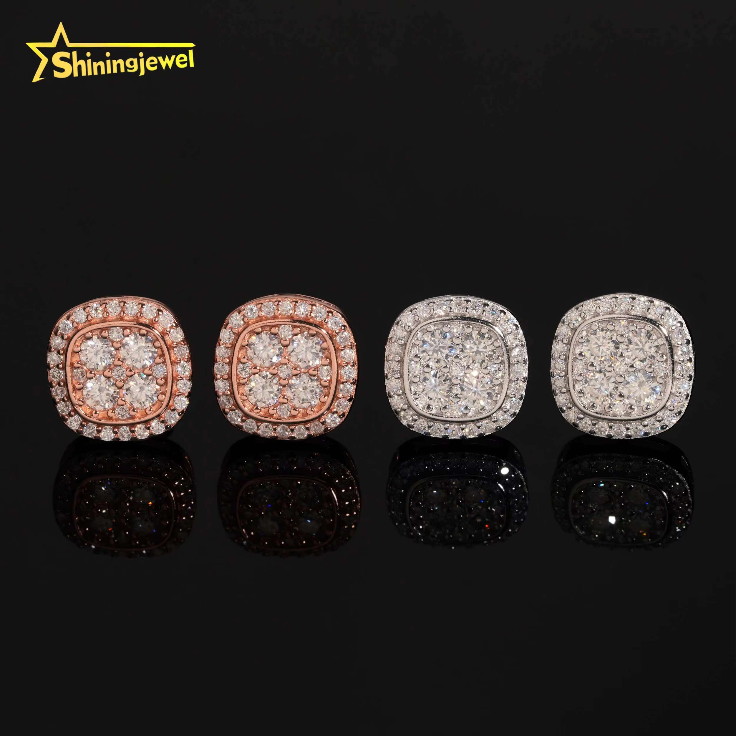 Personalized Fashion Diamond Stud Earrings Creative Square Round Shape Moissanites Earrings for Women Wholesale Price