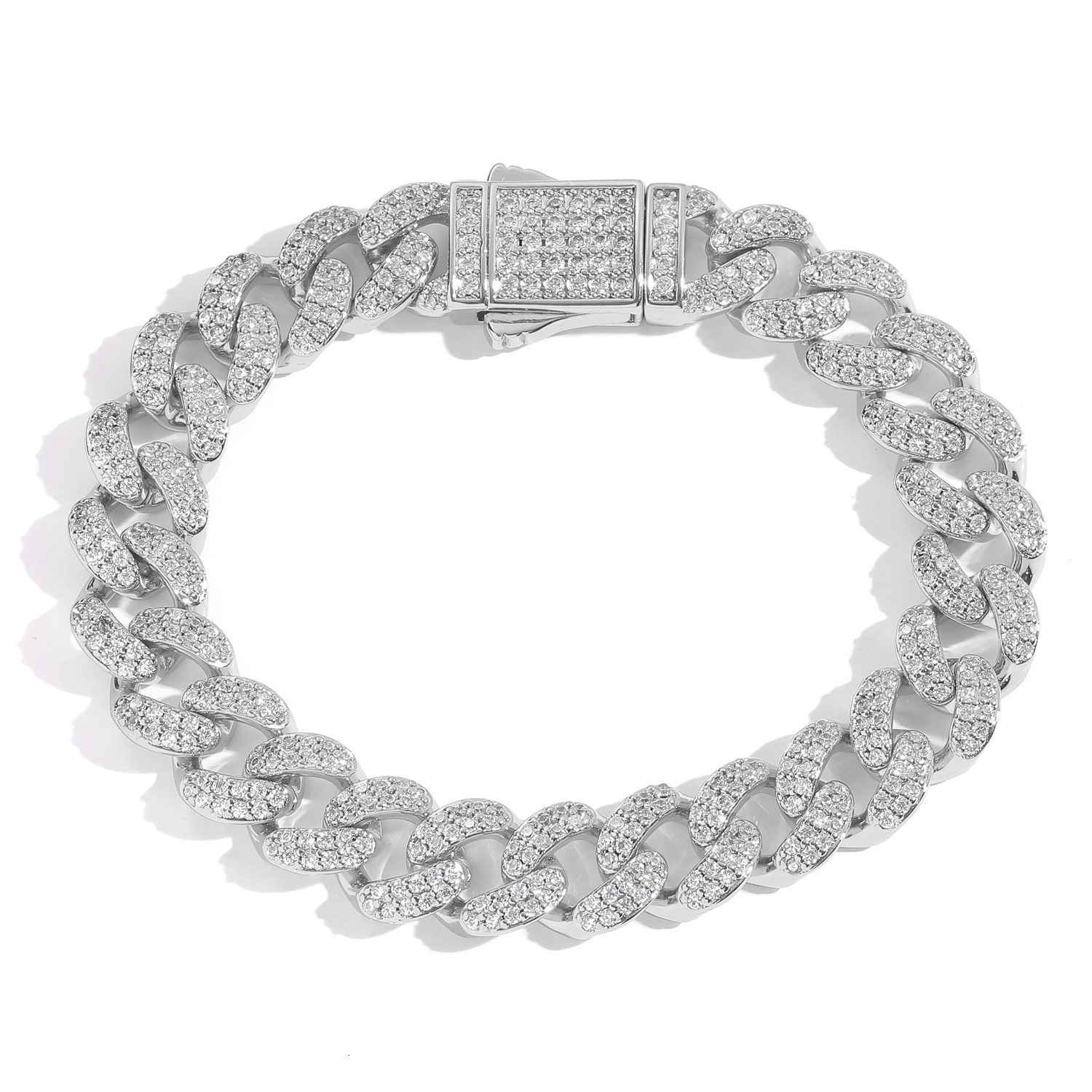 Hip Hop Bracelet 12mm Cuban Chain Micro Set Moissanite Spring Buckle Personalized Fashion Mens Hip Hop Bracelet Accessories moissanite