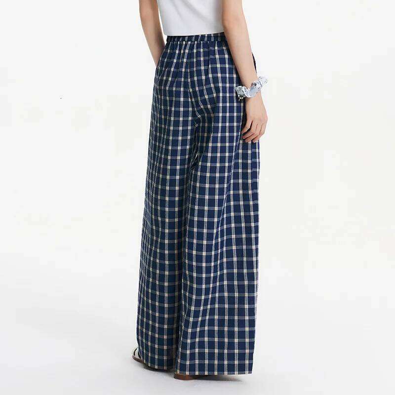 Semir Textured Plaid Wide Leg Women Instagram Trendy 2025 Summer New Vintage Long Pants For Relaxed Style