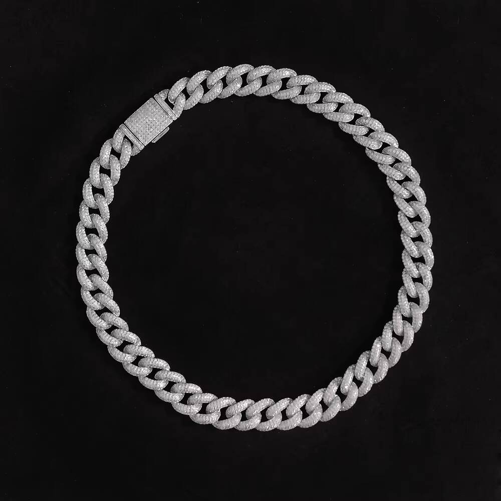 14mm thick hip-hop boutique jewelry necklace, pure sier zircon chilled Miami Cuban chain necklace