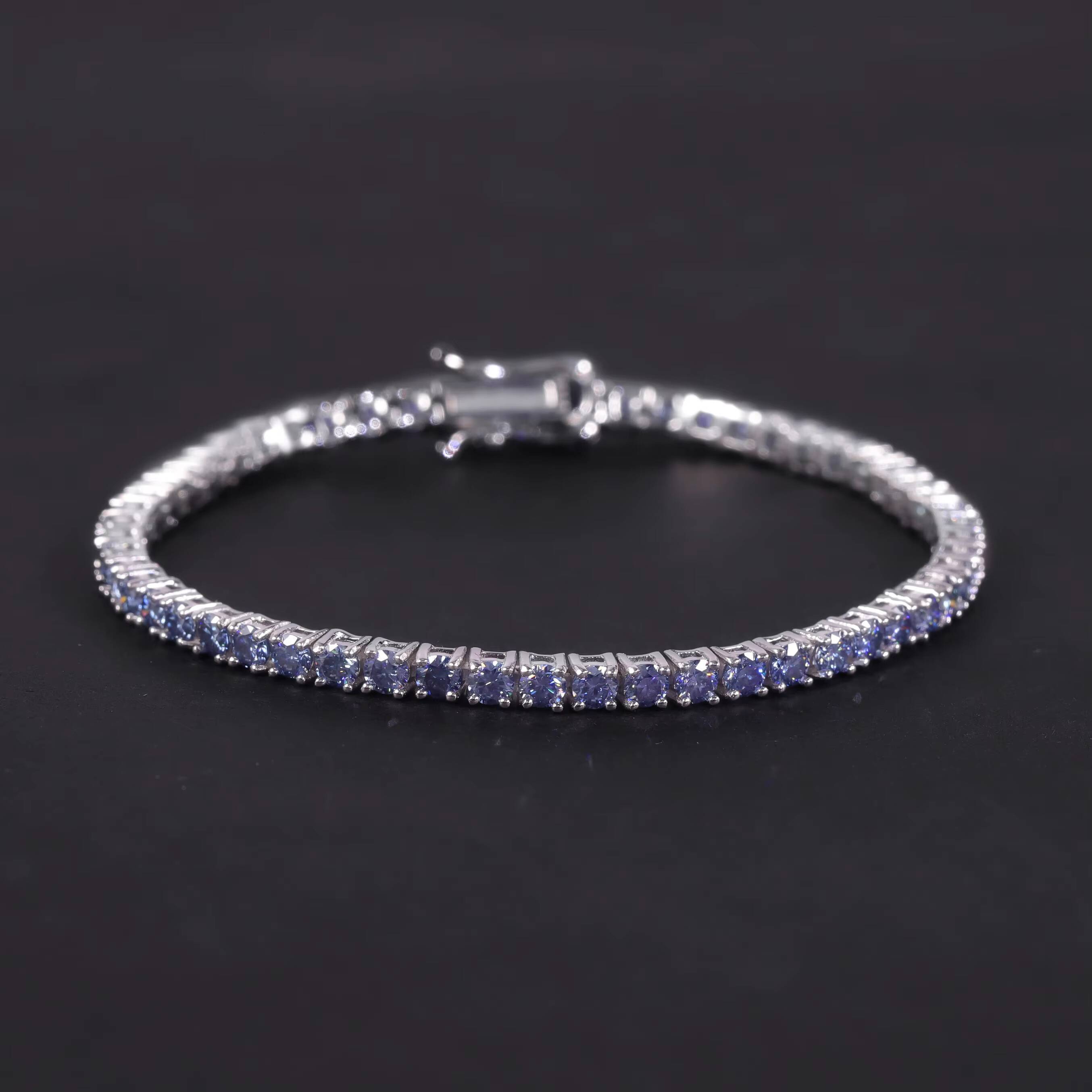 Long-lasting Fashion Pure Sier Bracelet 3mm Light Blue Quartz Tennis Chain