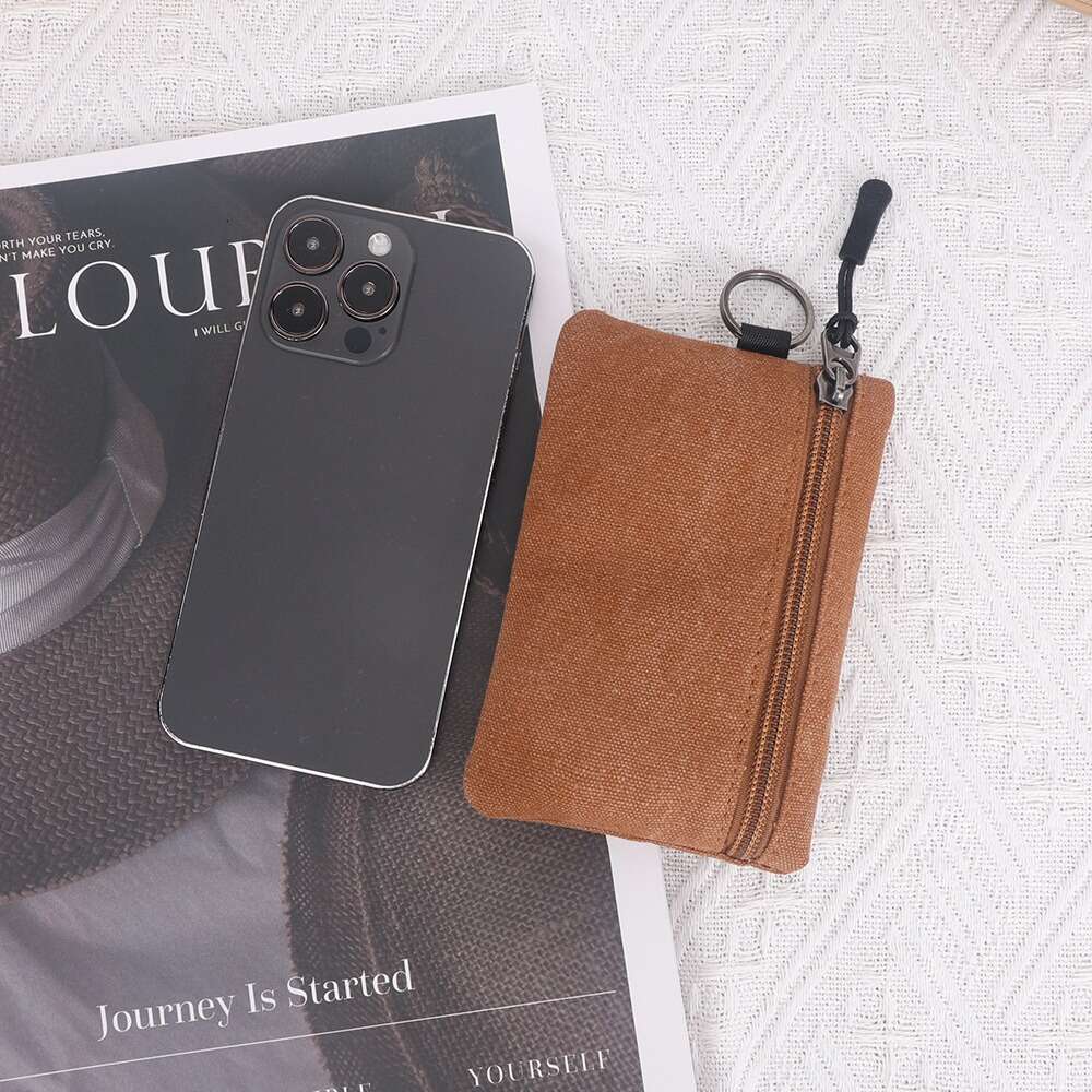 Canvas Purse Portable Small with Lanyard and Buckle for Women Wallet Coin Key Card Holder Storage Bag