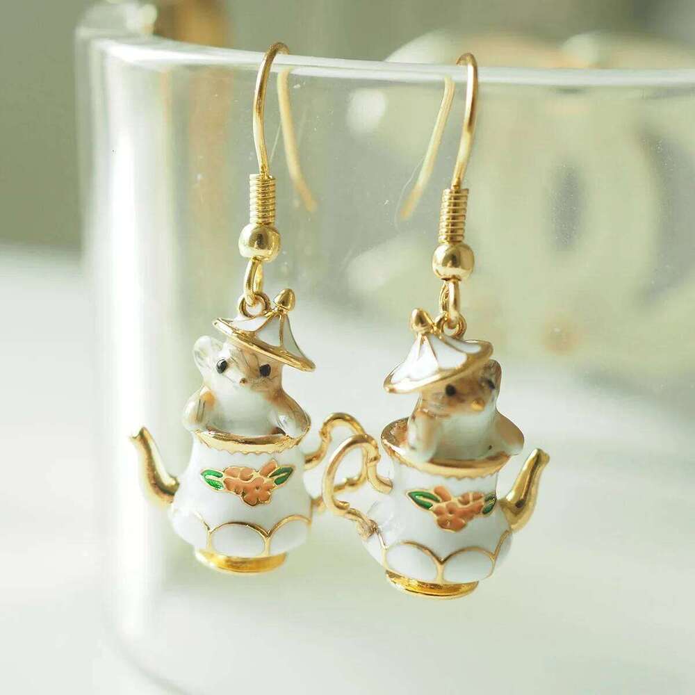 New 2024 Fashion Funny Enamel Cartoon Chipmunk French Teapot Earrings For Women Accessories Style Jewelry Woman Charm