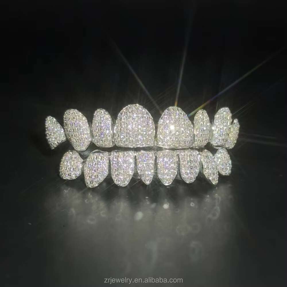 Jewelry Rose Gold 8 Open Face Vampire Teeth Grillz Bling Iced Out Moissanite Grillz Teeth