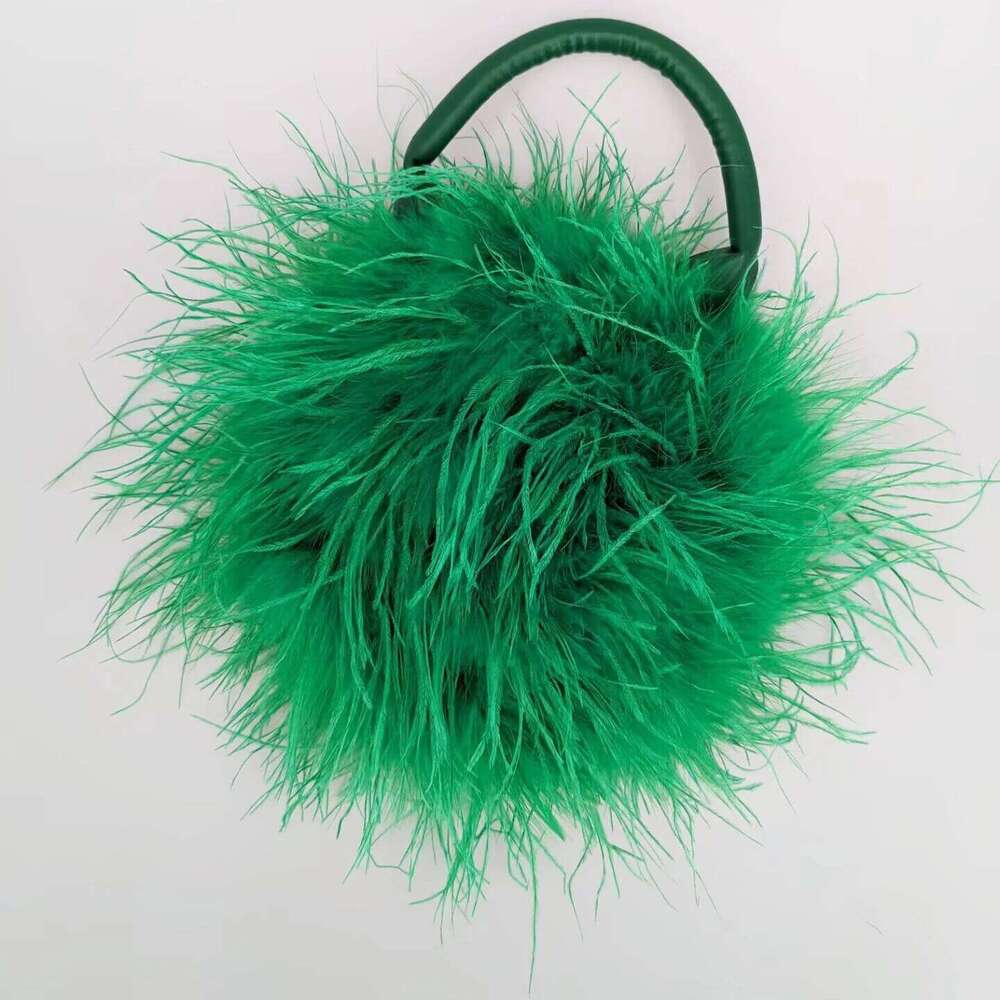 2024 Real Natural Ostrich Feather Mini Handbag Furry Fluffy Women Change Purse For Party Leather Handle Clutch Bag Peach Fuzz