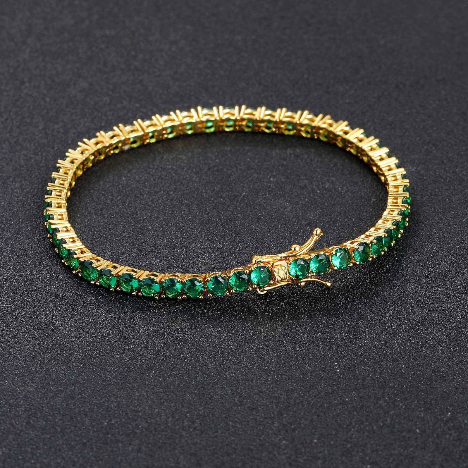 Hip Hop 4mm Green Moissanite Tennis Chain Simple and Personalized Tennis Chain Hip Hop Bracelet for Men and Women moissanite