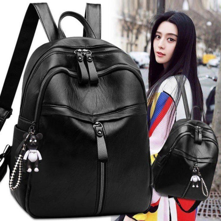 Free Shipping PU Backpack For Women Korean Style Large Capacity Student Schoolbag Designer Bag Trendy Solid Color Soft Outdoors Leather Ladies Backpac