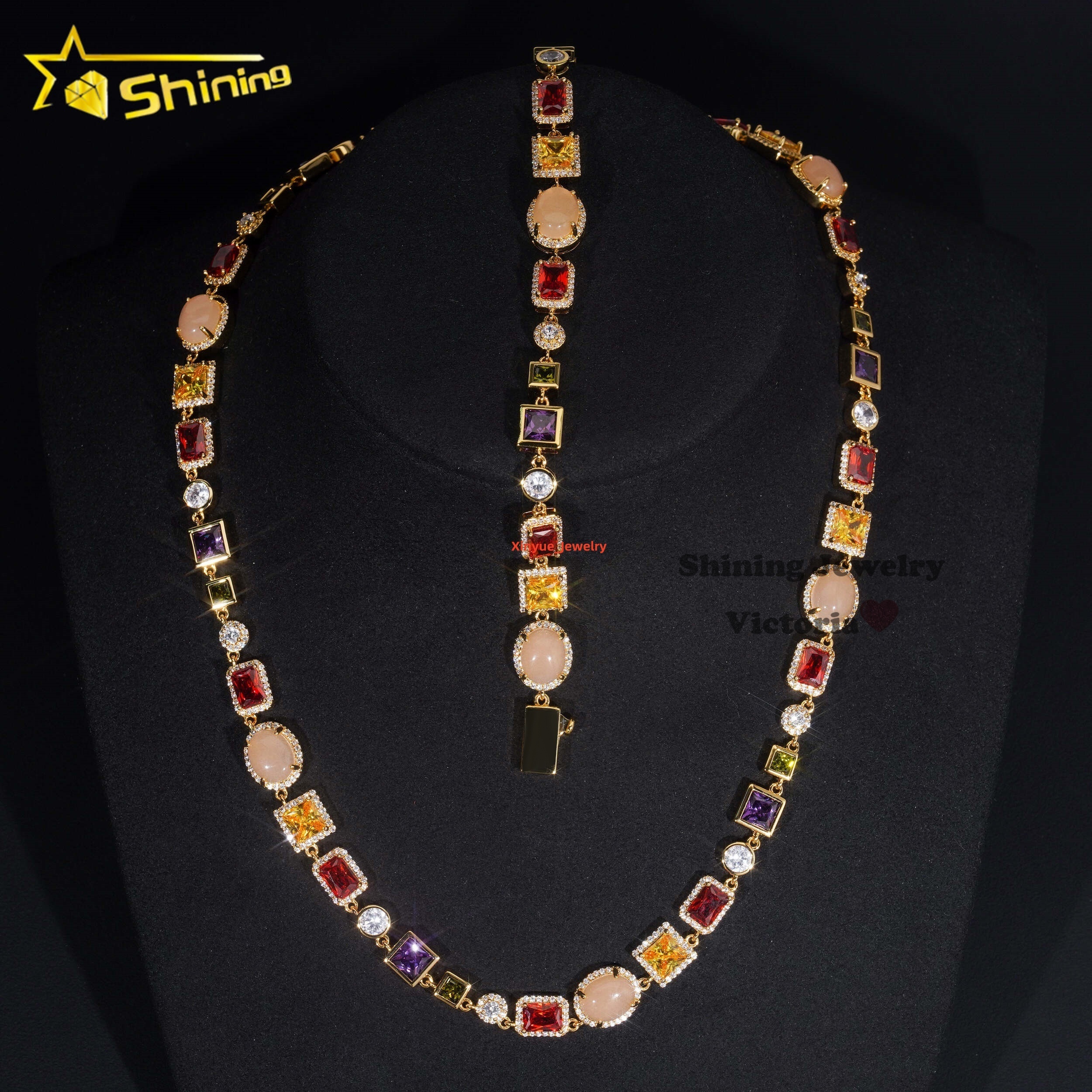 New Arrival Fashion Jewelry Men Stree Fashion Icd Out 5A Cz Multi Color Gemstone Hip Hop Mutif Necklace