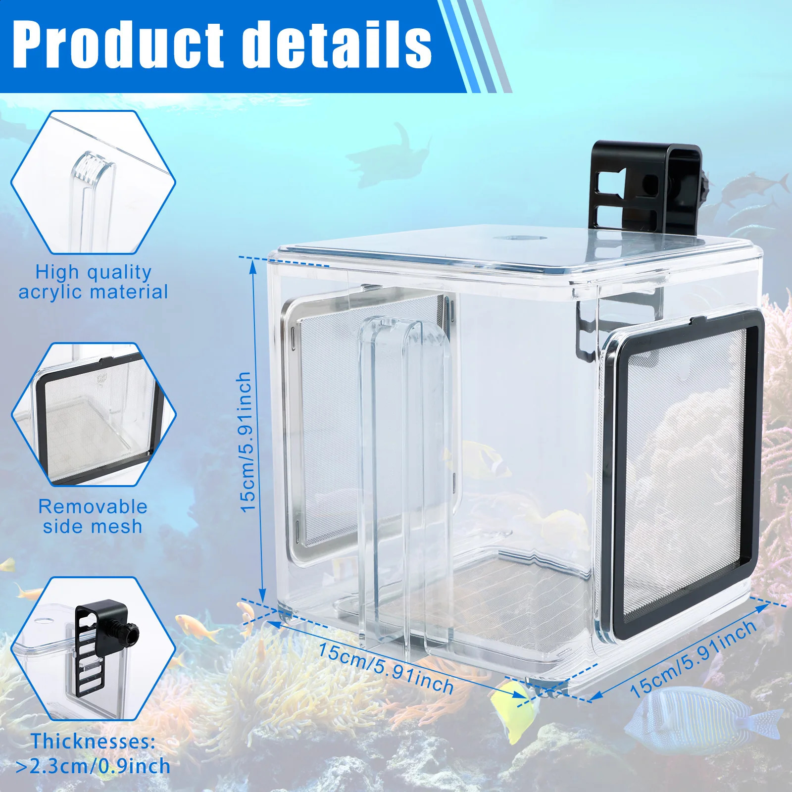 Aquarium Breeder Box Fish Breeding Box Clear Fish Isolation Box Fish Hatchery Acrylic Fish Incubator Box with Detachable MeshLid 250530