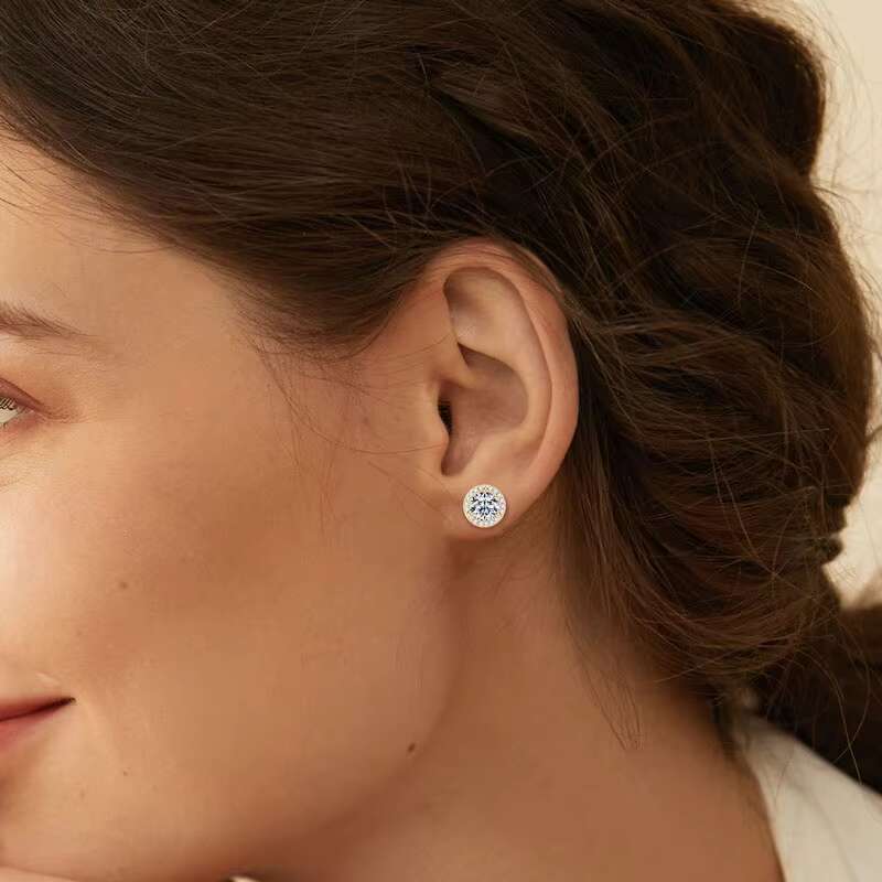 Sparkle 1ct 2ct 3ct 5mm/6.5mm/8mm Multi Size Moissanite 925 Sterling Silver Stunning Halo Round Earrings