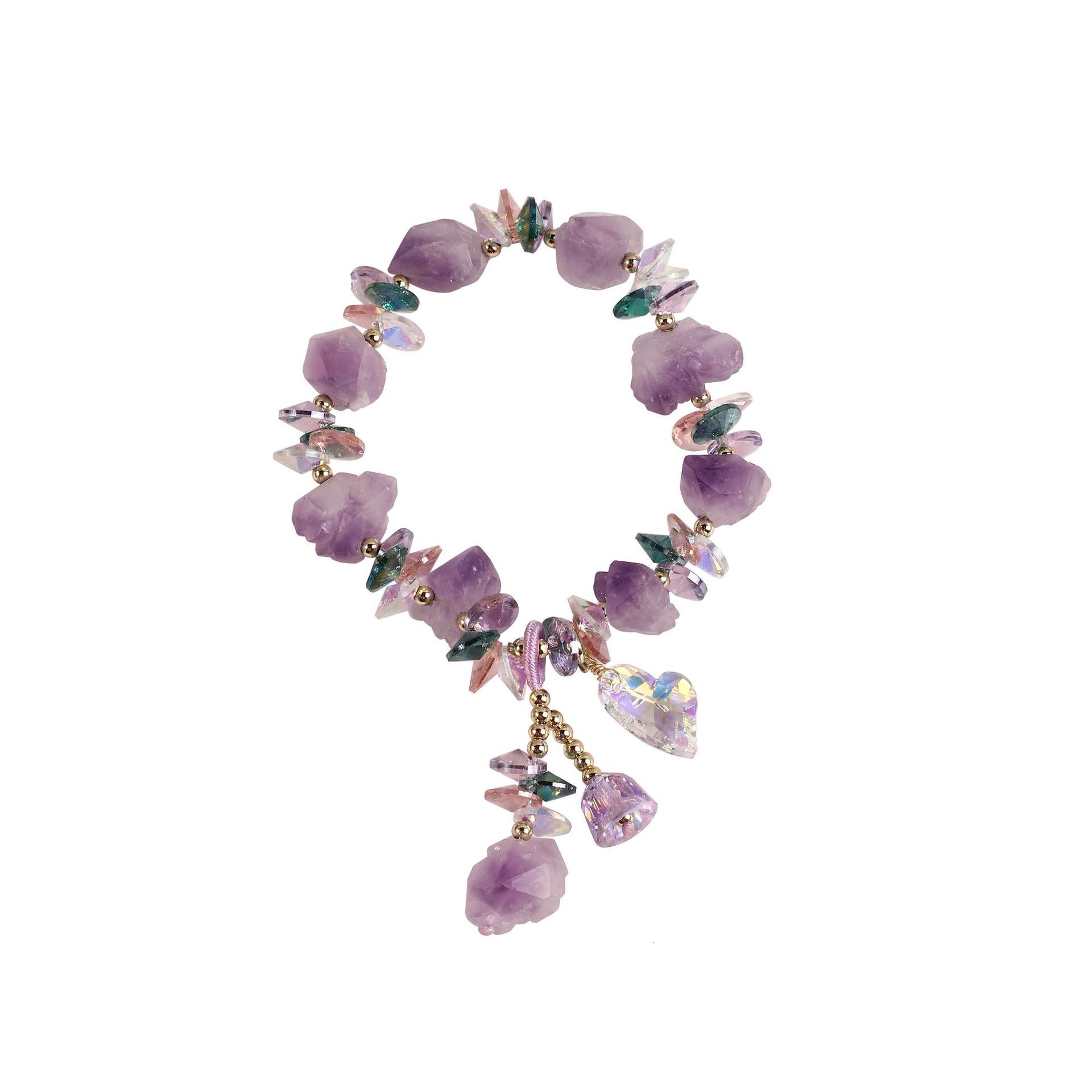 Women's Design Sense Amethyst Irregular Original Stone Lavender Crystal Bracelet