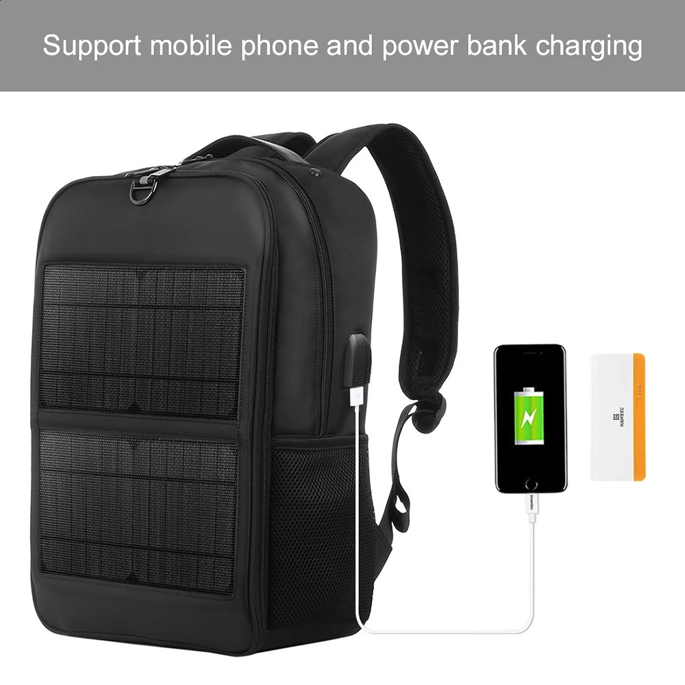 Solar Backpack with 14W Solar Panel Dual USB Port Waterproof Nylon Backpack for Outdoors Large-Capacity Travel Bag for Hiking 250530