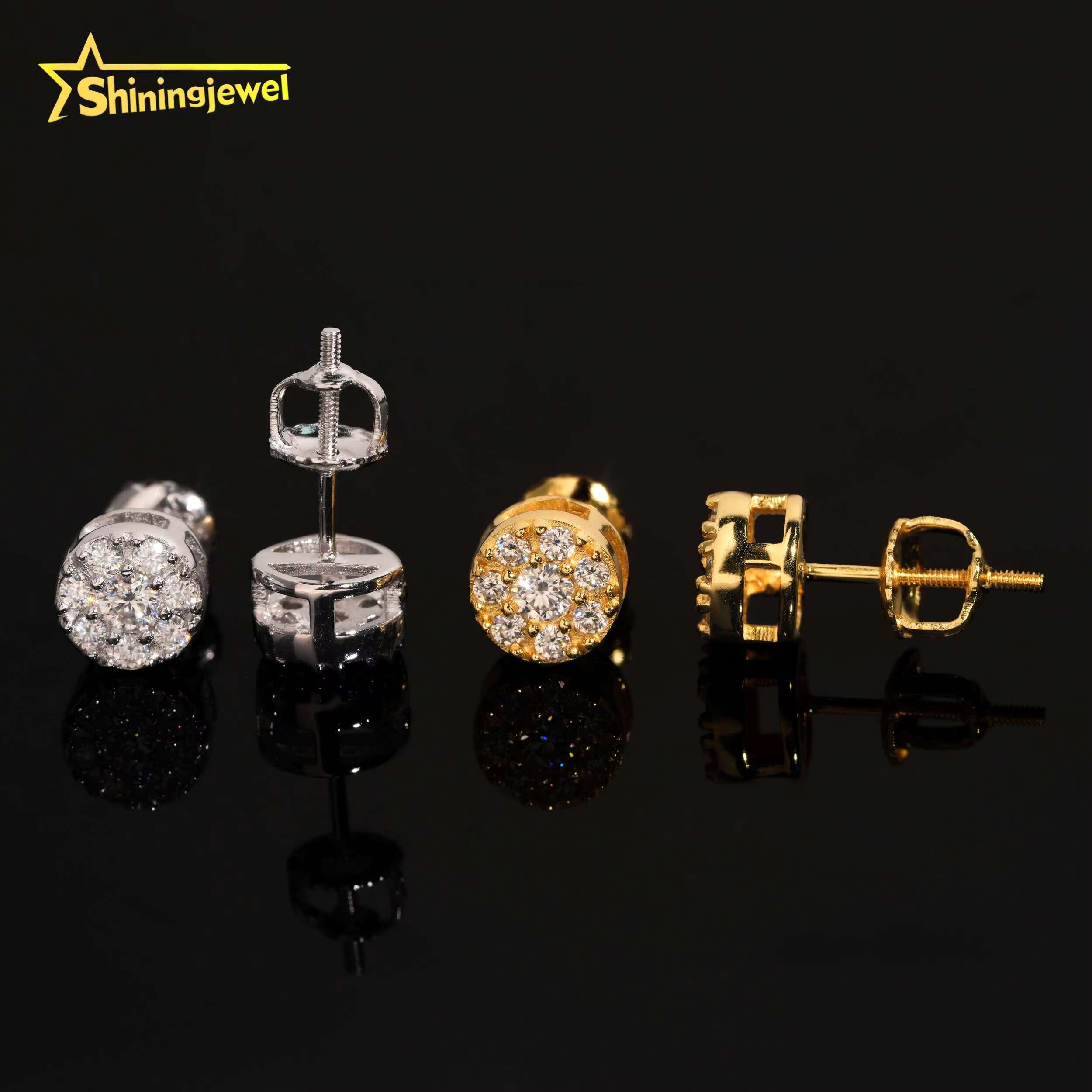Ready to Ship Solid 925 Silver With Moissanite Diamond Iced Out Stud Earrings Hip Hop Earrings for Men Women
