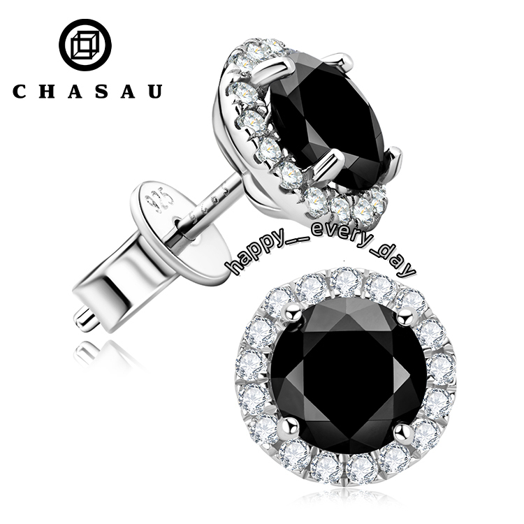 Wholesale Hypoallergenic Diamond Stud Earrings 925 Sterling Silver 6MM 0.8CT Classic Black Round Moissanite Halo Stud Earrings