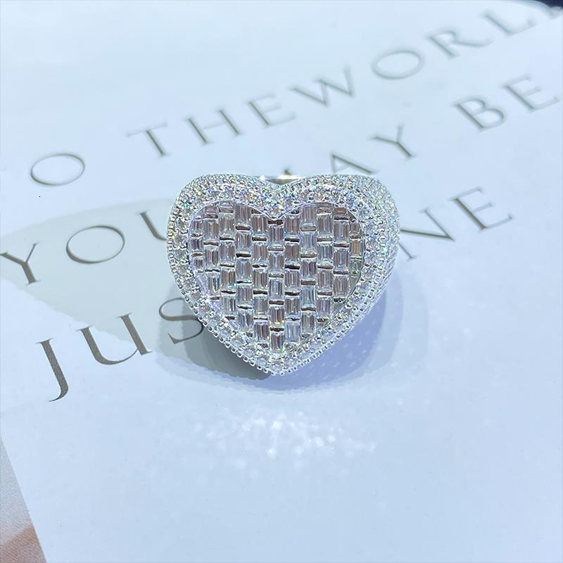 Heart Shape Baguette Cut Moissanite Ring 925 Sterling Silver With 18K Gold Plating Passes Diamond Test VVS Hip Hop Jewelry