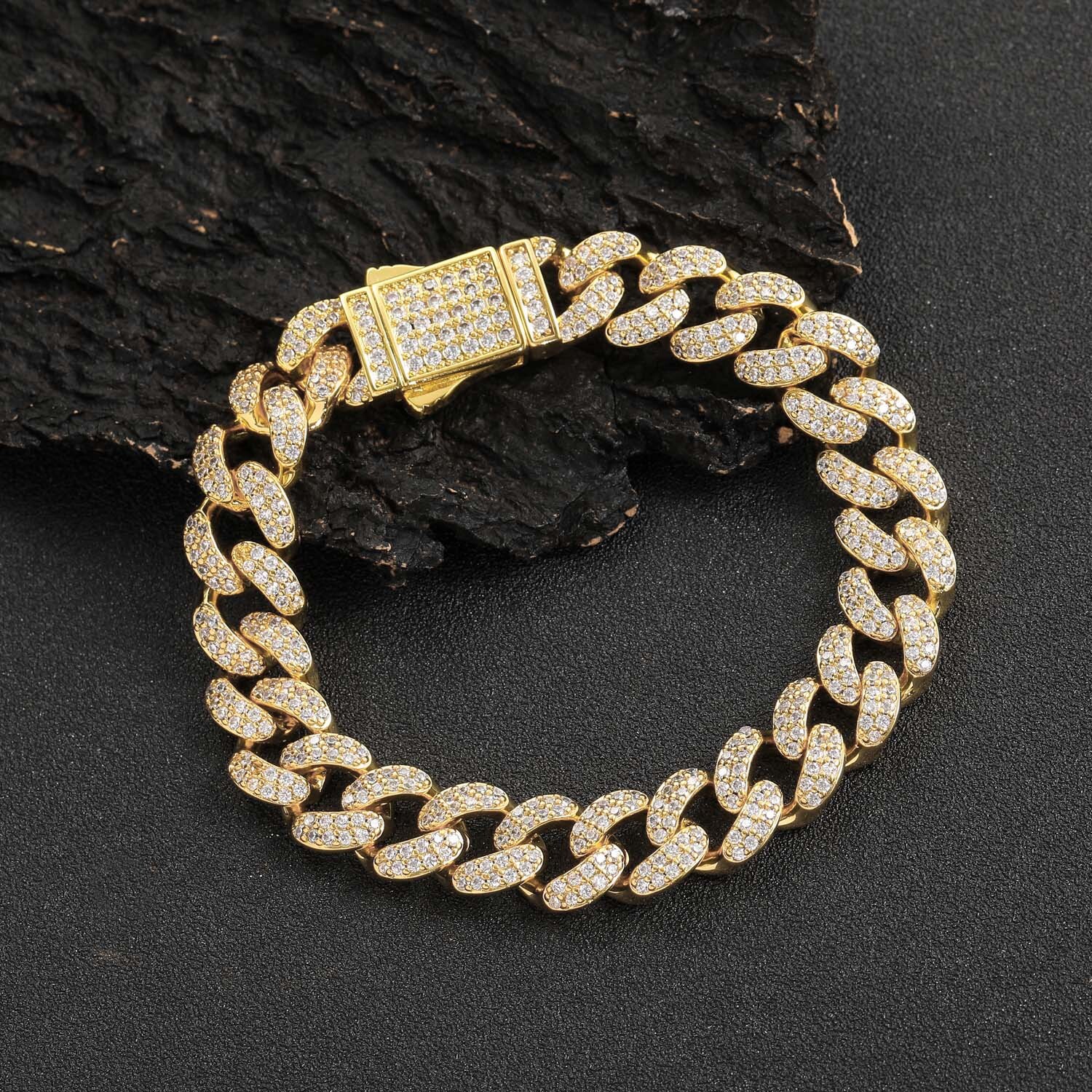 Hip Hop Bracelet 12mm Cuban Chain Micro Set Moissanite Spring Buckle Personalized Fashion Mens Hip Hop Bracelet Accessories moissanite