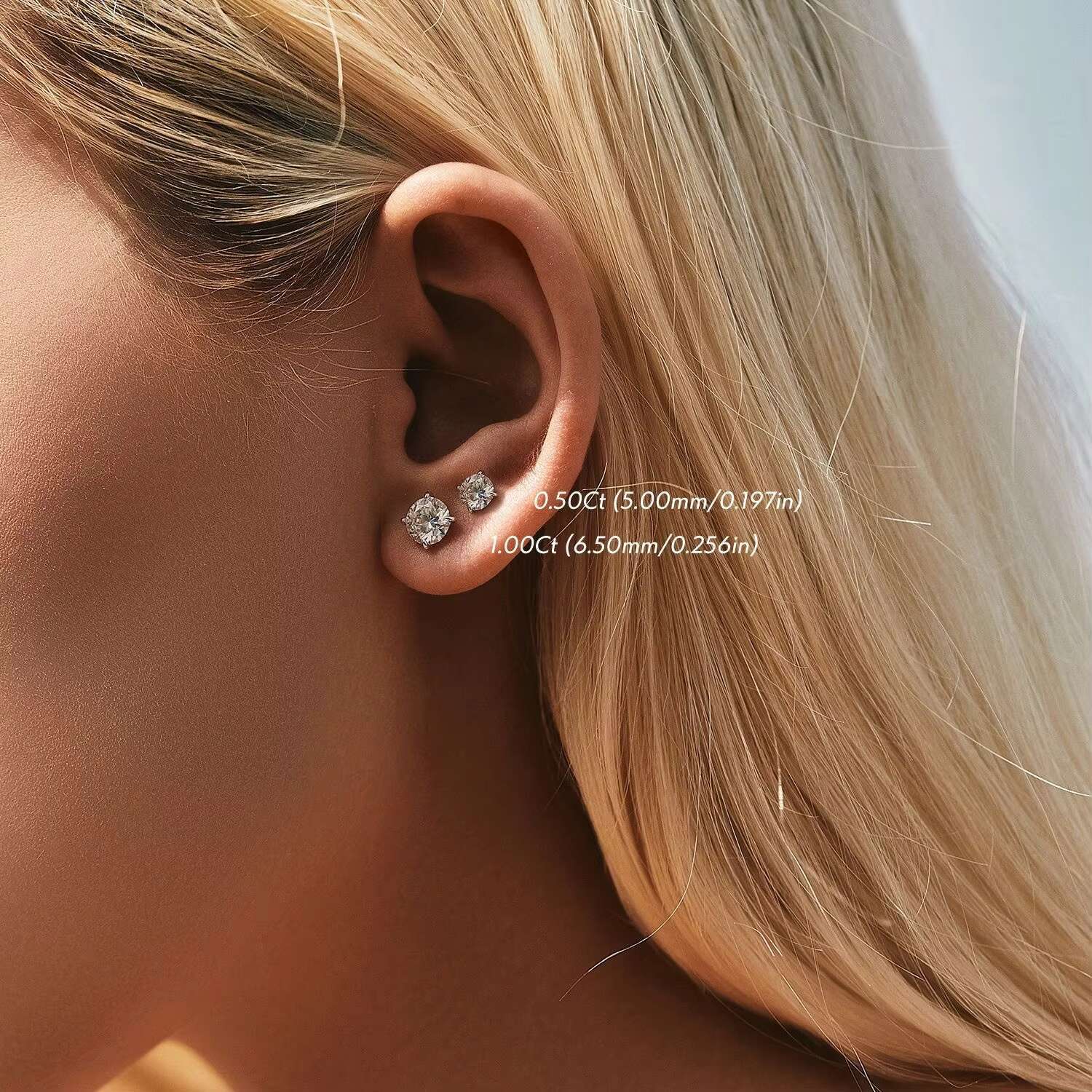 Simple Luxury 925 Sterling Silver VVS1 1Carat Round Shaped Moissanite Stud Earring for Women Men Engagement Wedding Gifts