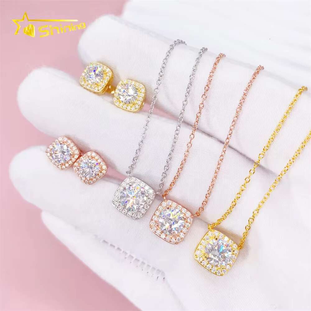 18K Gold Plated Pendant Moissanite Necklace Jewelry Set Italian Gold Plated Earrings Jewelry Sets for Women