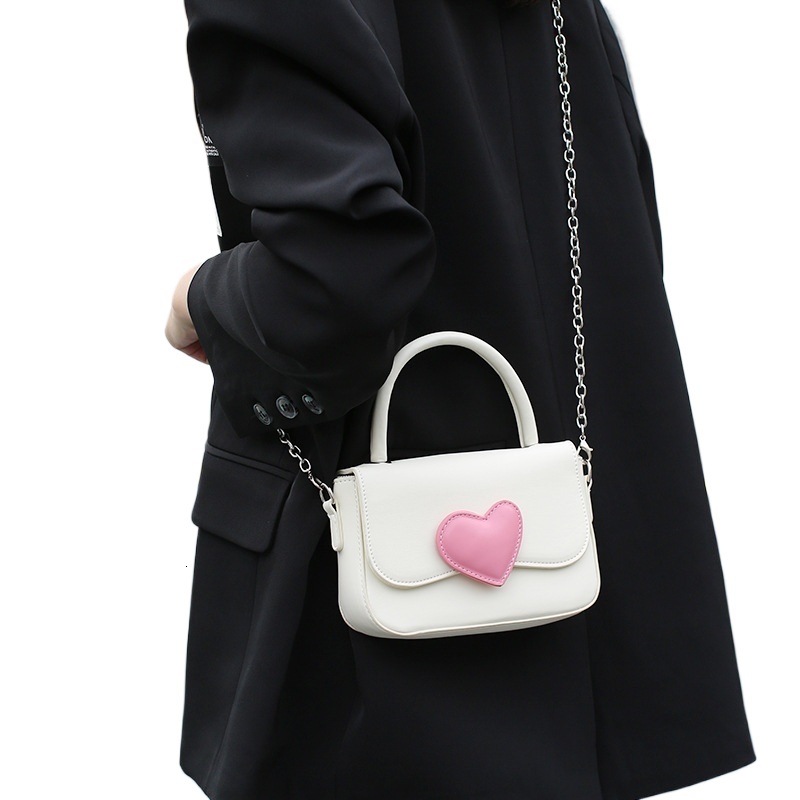 designer 2025 New Pink Heart Color-Block Small Square Bag Fashion High-End Handbag Fresh Simple Versatile Chain Bag