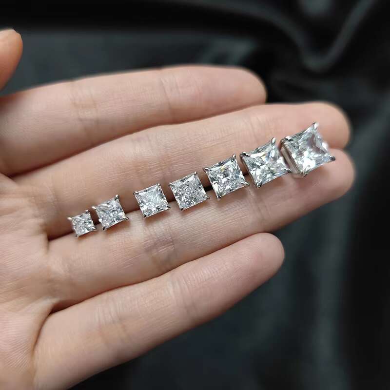 KH280E Abiding Solitaire 5MM Princess Cut CVD HPHT Diamond VS VVS Moissanite Square Couple Stud Earrings 9K 18K Wholesale
