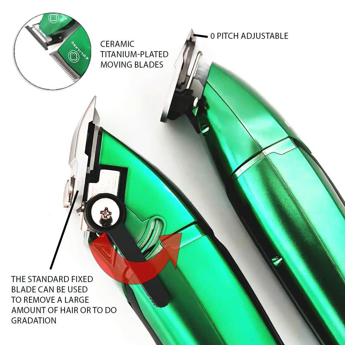 KULILANG R66 Green Professional Oil Head Gradient Electric Hair Clipper Titanium Plated Ceramic Blade 7200rpm Hair Salon Trimmer S2562 - view 4
