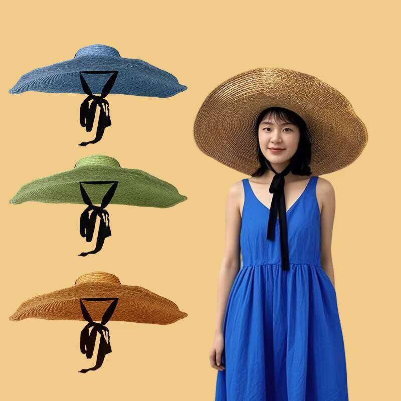 Large Size Adjustable Panama Summer Luffy Floppy Wide Brim Sun Bucket Hat Straw Beach Hats Women
