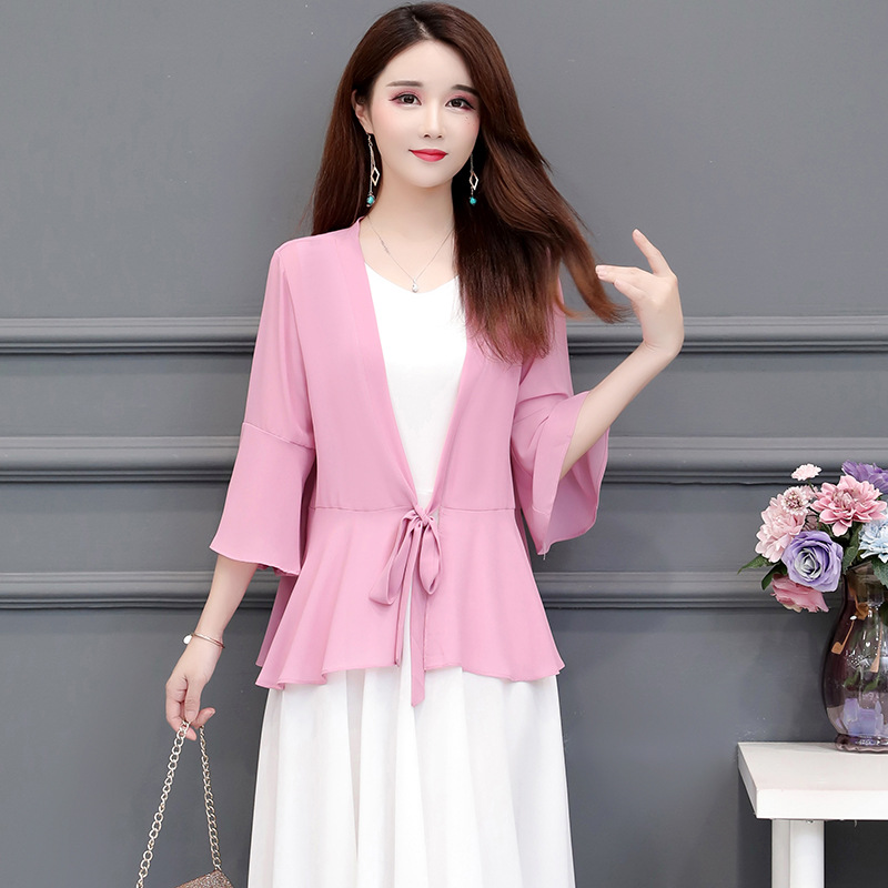 K900 Summer chiffon cardigan women's short sun protection clothes stylish outerwear tops versatile thin air-conditioning shirt small shawl coat