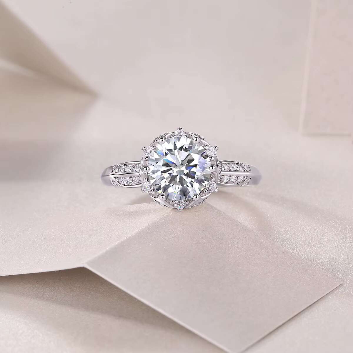 Moissanite Jewelry 2 Ct Real S925 Sterling Silver Ring Market Diamond Engagement Wedding Rings for Women