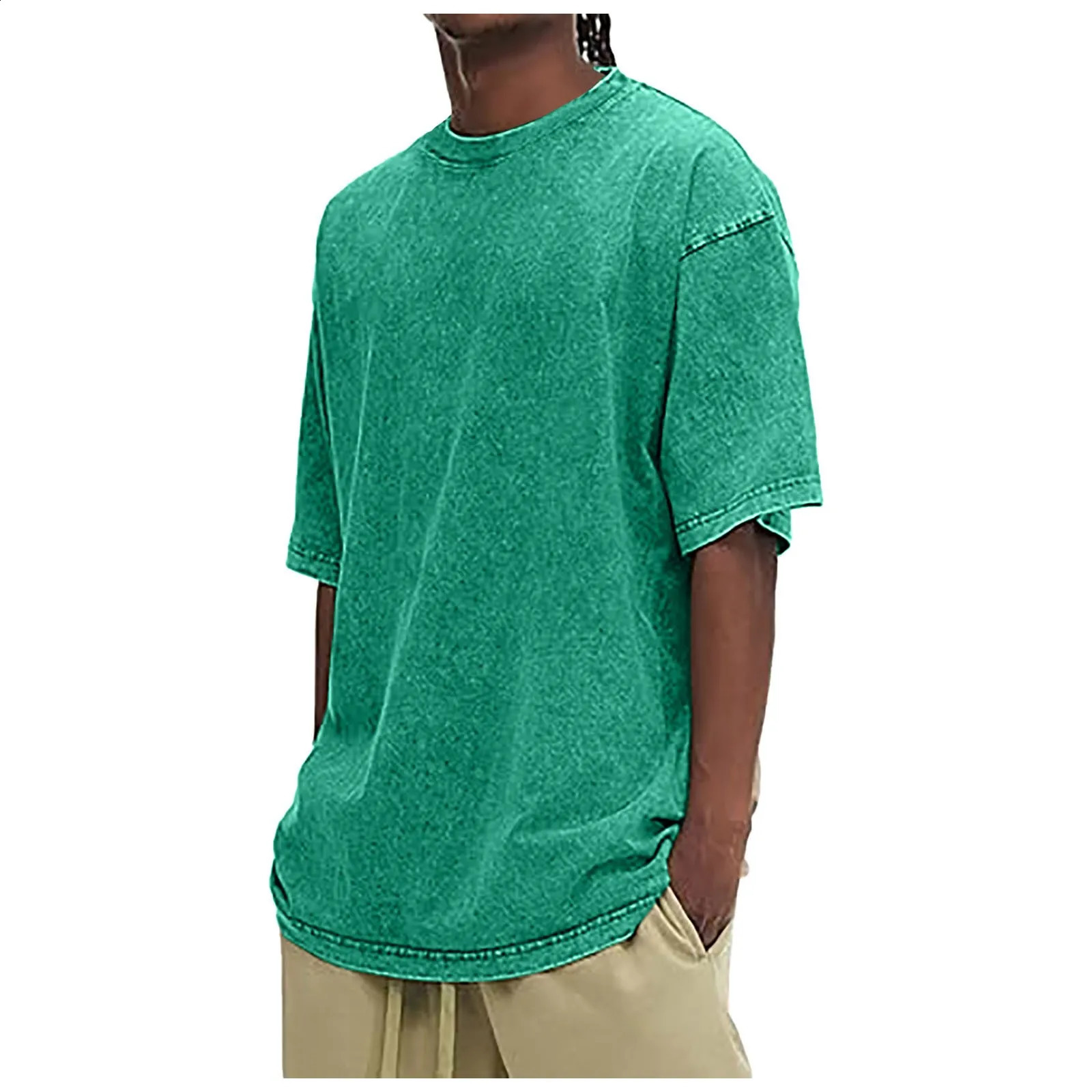 Men Washed And Worn T Shirts Fashion Cotton Heavy Weight Batik Retro Snowflake Loose Sleeved Oversiz Blouse Men T Shirts 250530