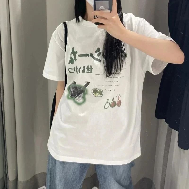 Japanese Streetwear Cotton Designer T-Shirts Female Oversized Harajuku Funny Soft T-Shirts Egirl Korean Fashion Graphic Tees Women Tops