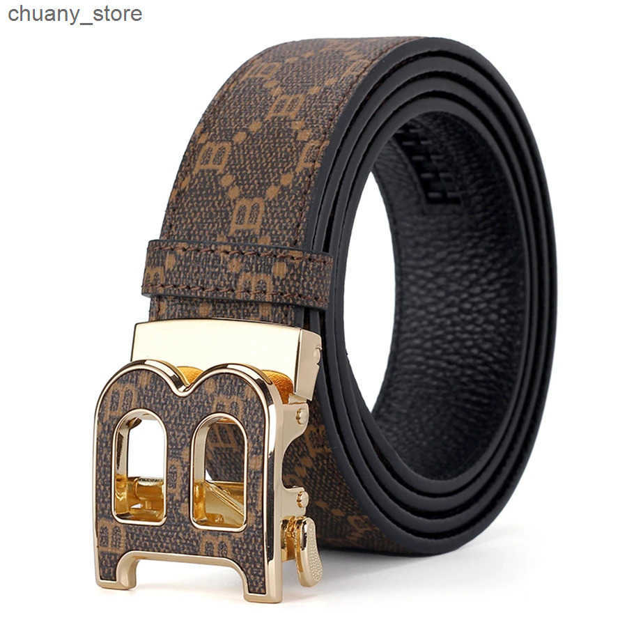 New Automatic Buckle Men Belt Fashionable B-Shaped Casual Business Belt Classic Letter Automatic Buckle PU Leather Belt z250602
