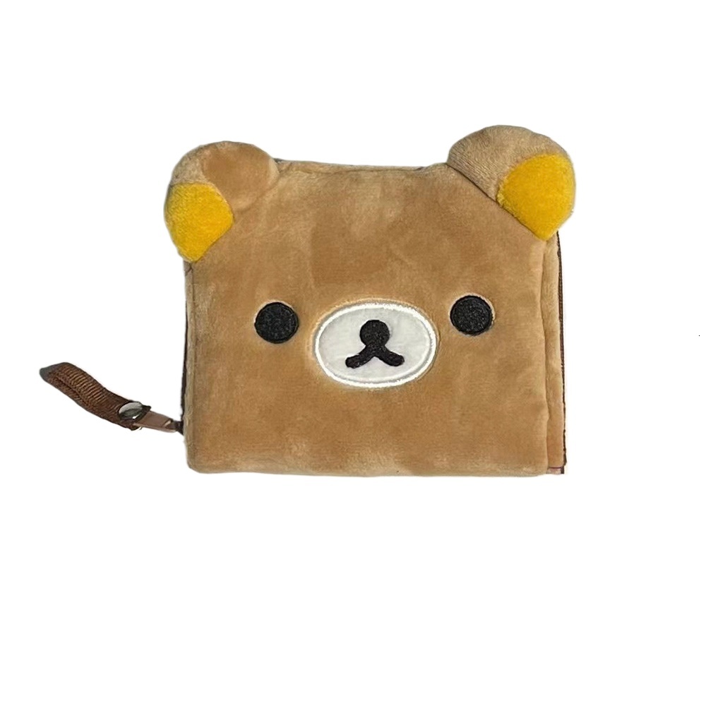 designer Japanese Style Cute Plush Rilakkuma Wallet for Women, Student Short Zipper Multi-Card Slot Bank Card Coin Purse