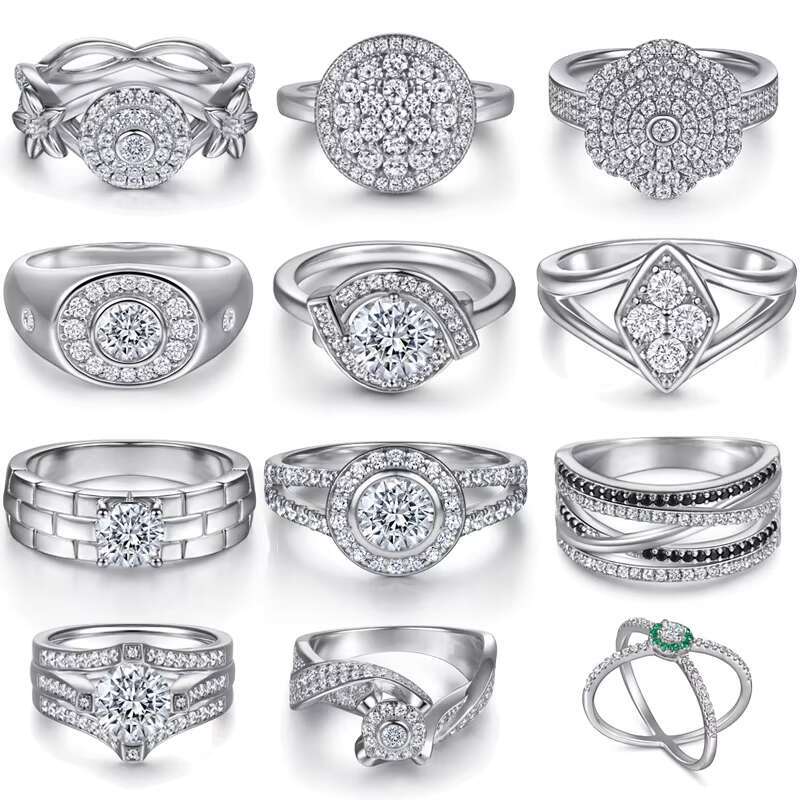 Advanced Feeling Set 18K Rhodium Plated 925 Sterling Silver Zircon Rings with Four-Claw Diamond Bow Moissanite Collection