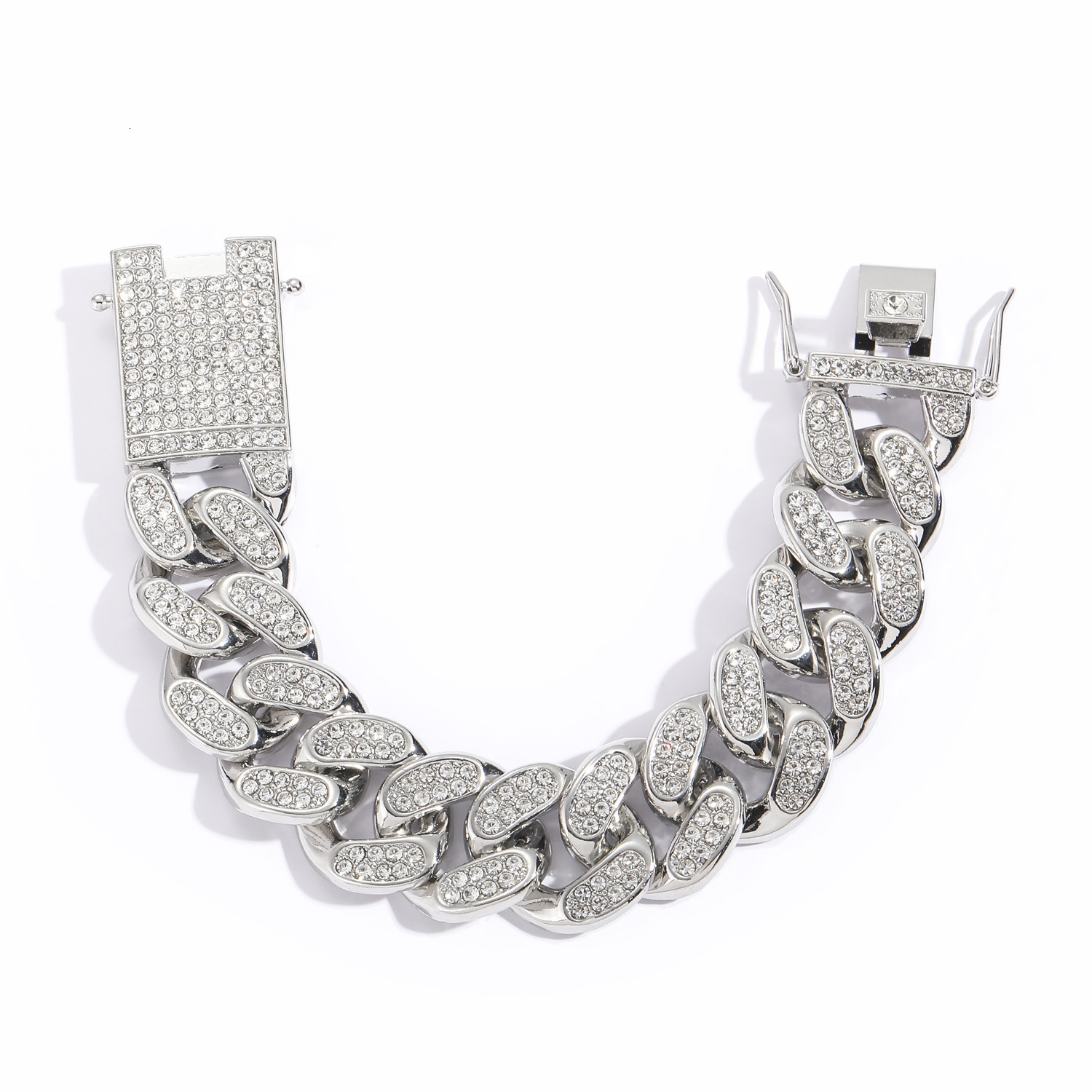 Bold Exaggerated Hip-Hop Bracelet Cuban Chain 20mm Thick Heavy Craft Large Buckle Head Inlaid with Diamonds Street Style Mens Bracelet moissanite