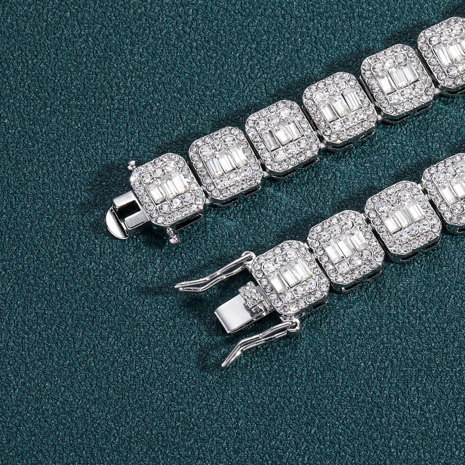 Hip Hop Bracelet 13mm Square Diamond Round Diamond Cuban Chain Full Diamond Mens Trendy Bracelet moissanite