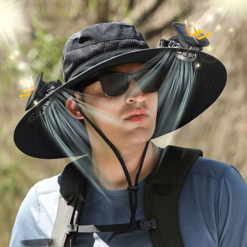 OEM Cap Solar Powered Cooling Fan - Wide Brim Bucket Hat for Fishing, Hiking & Outdoor Sun Protection