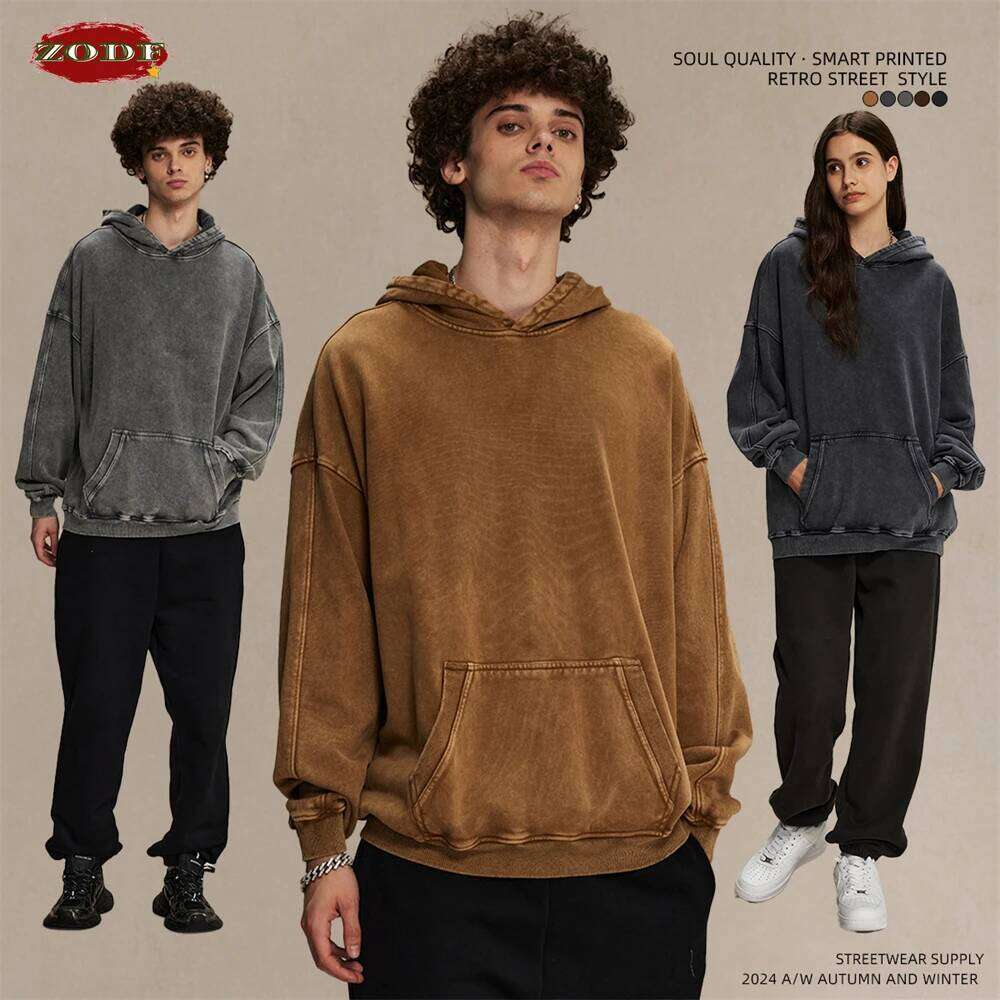 Coats Designer Women ZODF Vintage Batik Washed 420Gsm Cotton Hoodies For Men Unisex Heavyweight Loose Hip Hop Hooded Sweatshirts Pullovers Hy0696 Desi