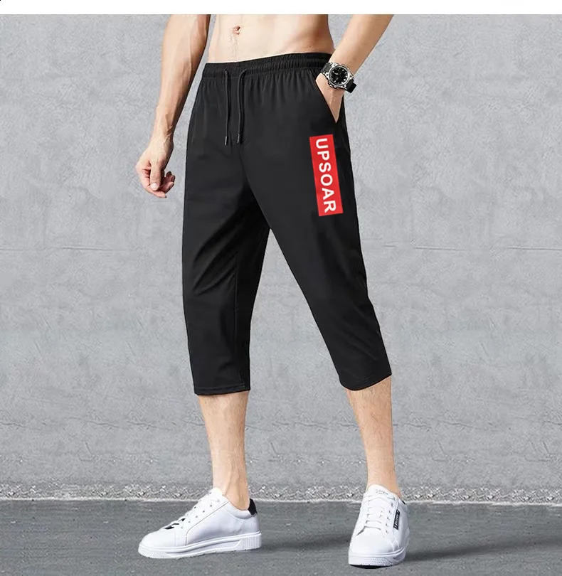2025 Summer Mens Shorts Breathable Stretched Nylon Ice Silk 3/4 Short Capris Pants Sports Breeches Plus Size Casual Shorts Male 250530